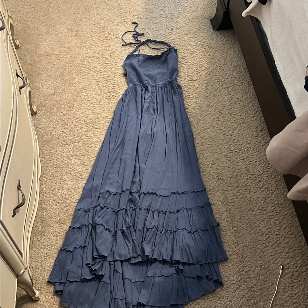 Chic Backless Halter Dress in Deep Blue